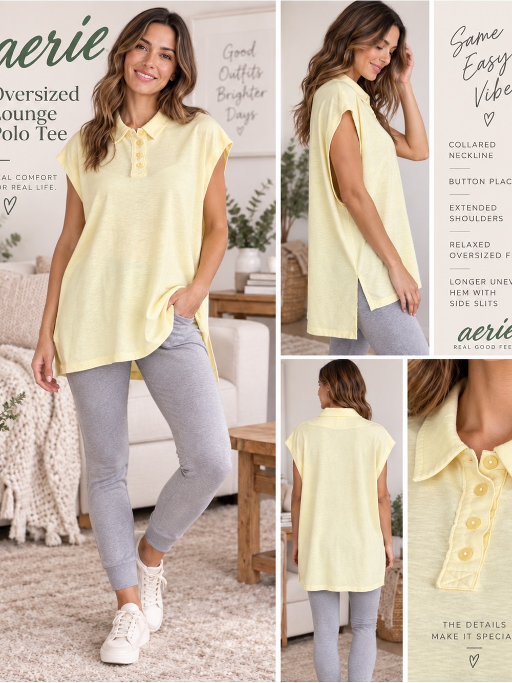 Aerie Yellow Oversized Sleeveless Polo Lounge Top Size M